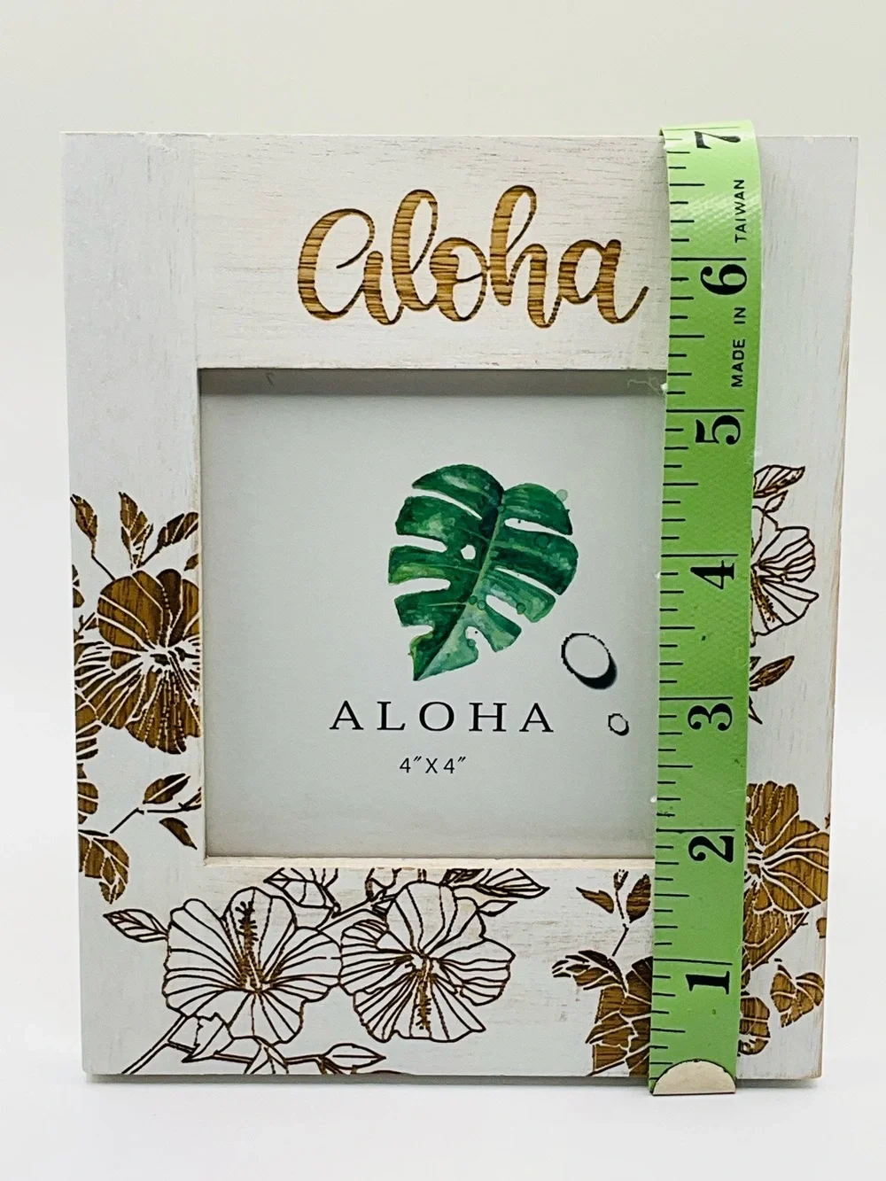 NEW Aloha Hawaiian Tropical White Floral Hibiscus Etched Wood Picture Frame